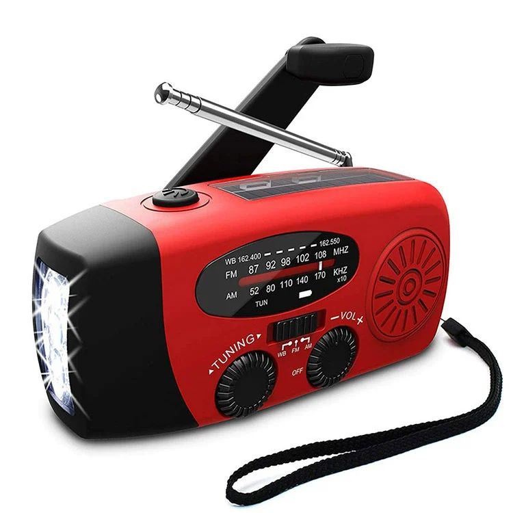 Red MA-086 emergency radio with antenna and hand crank