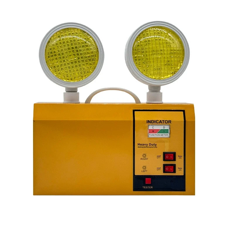 Yellow twin-head emergency light with front controls