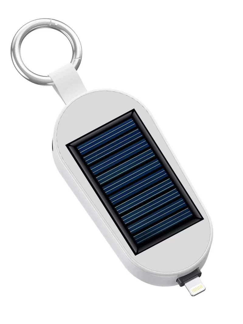 White power bank with a key ring and built-in connector