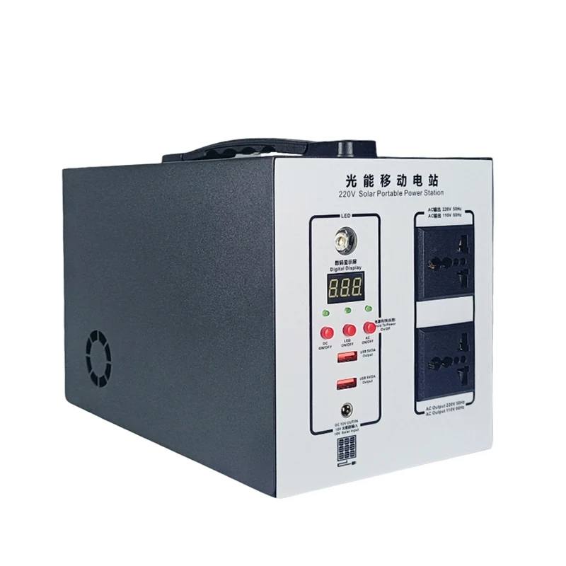 Portable power station with a top carrying handle and front output panel