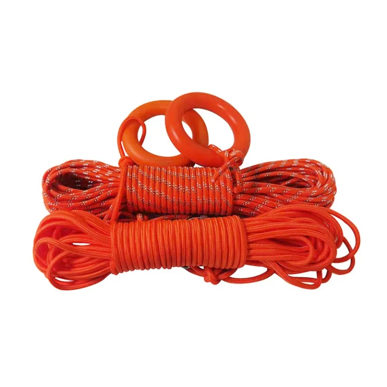 Orange floating rescue rope in plain and reflective-tracer styles with float rings